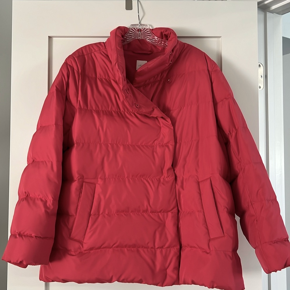 J.Jill Down Puffer Coat - Coral colored. Size LP